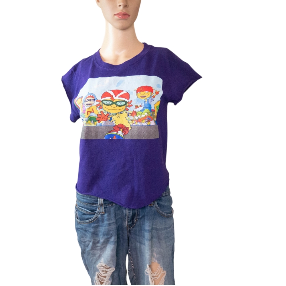 Rocket Power Womens Small Custom Cut Purple Nickelodeon Crewneck Cartoon Shirt